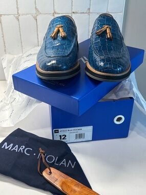 *New in Box* Apollo Blue Leather Crocskin Tassel Loafers